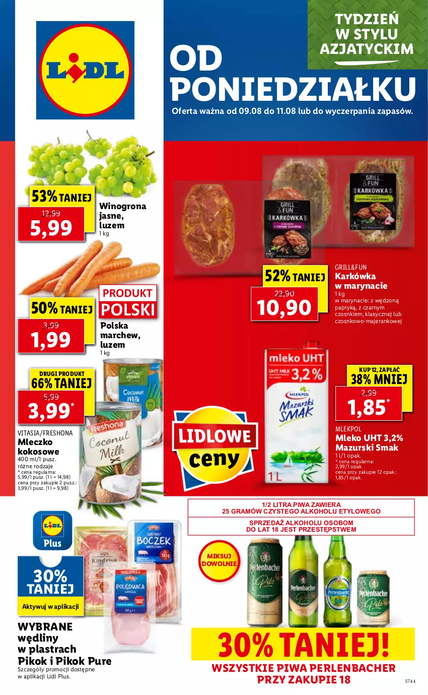 Gazetka promocyjna Lidl - GAZETKA - ważna 09.08 do 11.08.2021 - strona 1 - produkty: Gra, Grill, Kokos, Mleczko, Mleko, NBA, PIKOK, Piwa, Pur, Wino, Winogrona