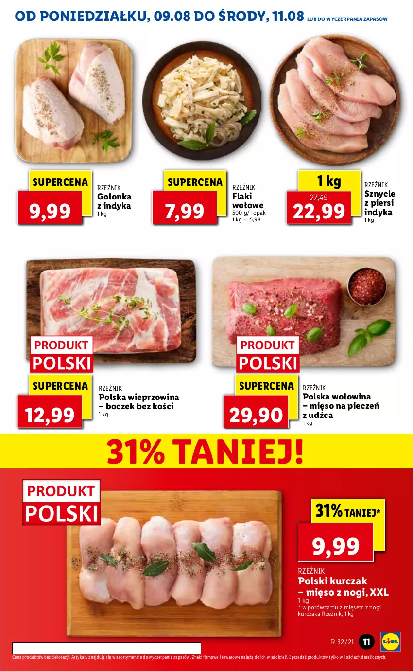 Gazetka promocyjna Lidl - GAZETKA - ważna 09.08 do 11.08.2021 - strona 11 - produkty: Boczek, Boczek bez kości, Flaki, Flaki wołowe, Golonka z indyka, Kurczak, Mięso, Piec, Por, Wieprzowina, Wołowina