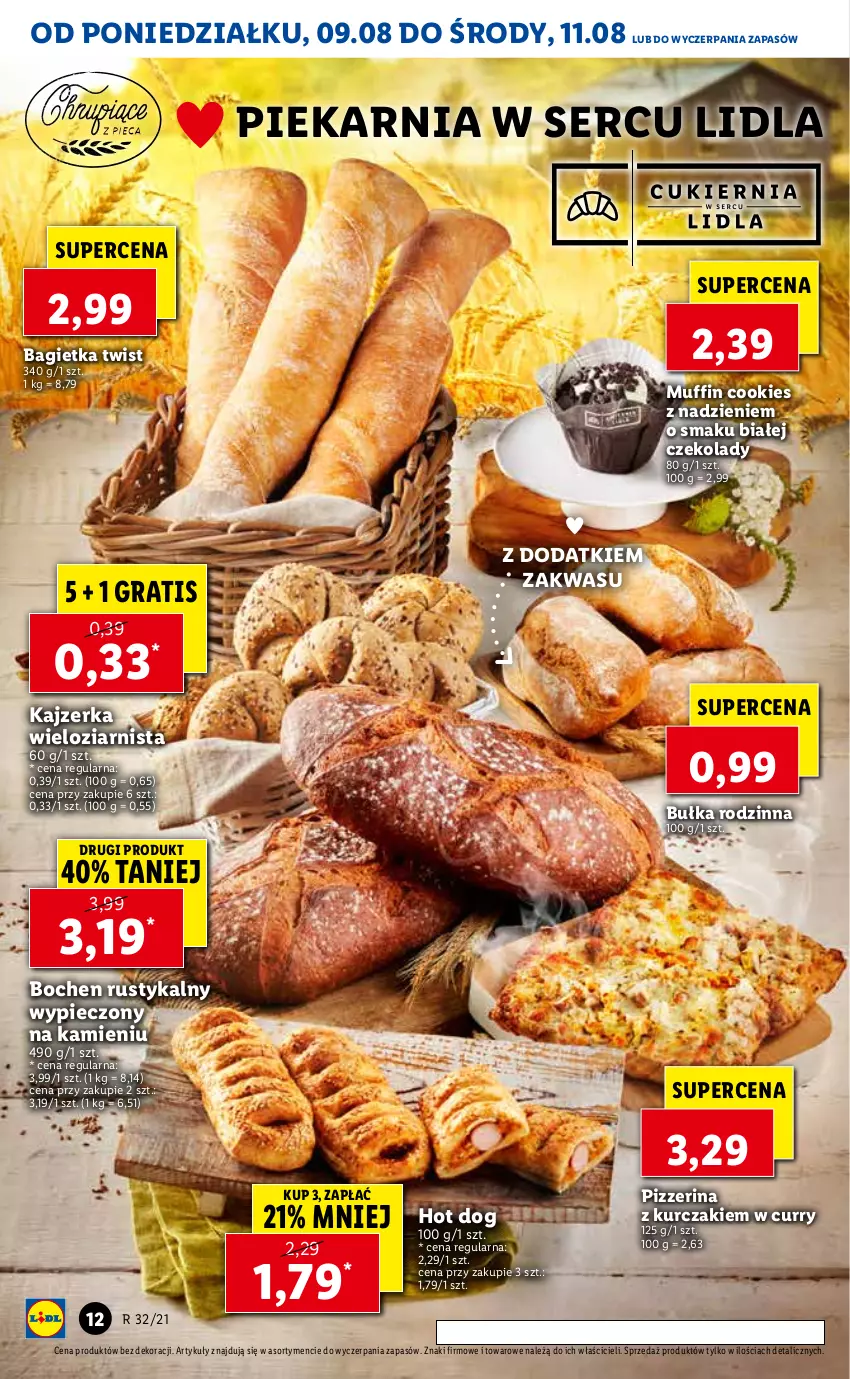 Gazetka promocyjna Lidl - GAZETKA - ważna 09.08 do 11.08.2021 - strona 12 - produkty: Bagietka, Bułka, Gra, Hot dog, Kajzerka, Kurczak, Piec, Pizzerina, Rust, Ser