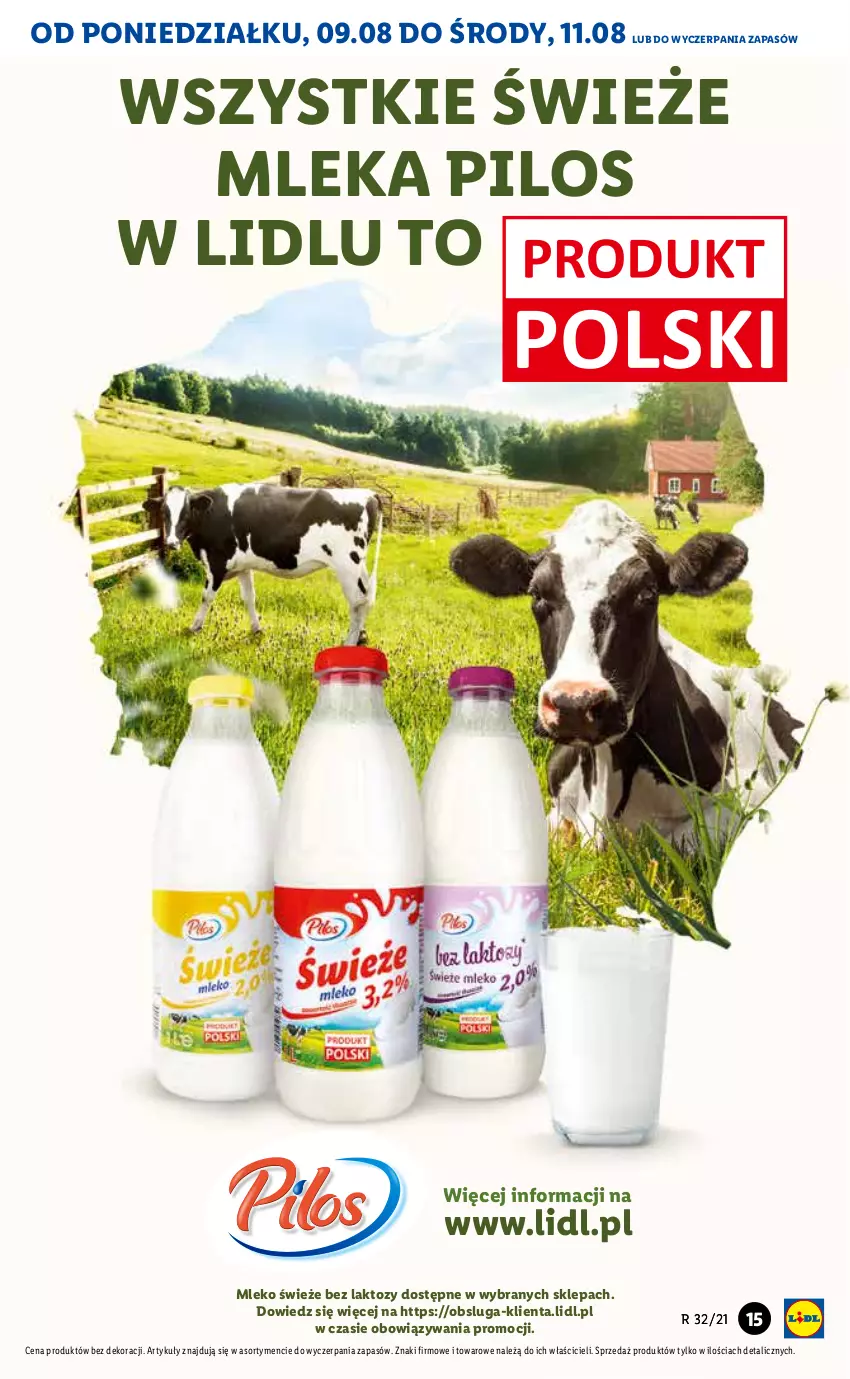 Gazetka promocyjna Lidl - GAZETKA - ważna 09.08 do 11.08.2021 - strona 15 - produkty: Mleko, Pilos