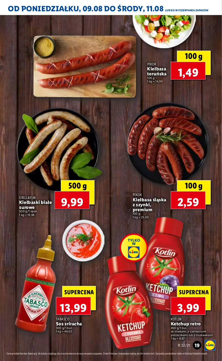 Gazetka promocyjna Lidl - GAZETKA - ważna 09.08 do 11.08.2021 - strona 19 - produkty: Grill, Ketchup, Kiełbasa, Kiełbasa śląska, Kiełbaski białe, Kotlin, PIKOK, Por, Sos