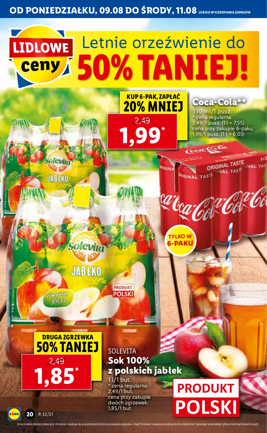 Gazetka promocyjna Lidl - GAZETKA - ważna 09.08 do 11.08.2021 - strona 20 - produkty: Coca-Cola, Sok