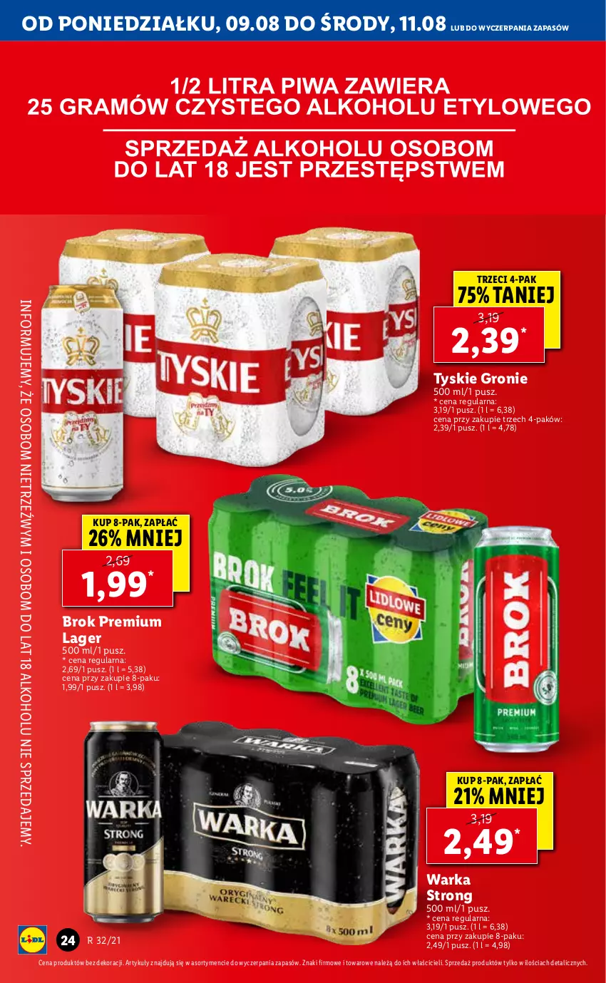 Gazetka promocyjna Lidl - GAZETKA - ważna 09.08 do 11.08.2021 - strona 24 - produkty: Tyskie, Warka