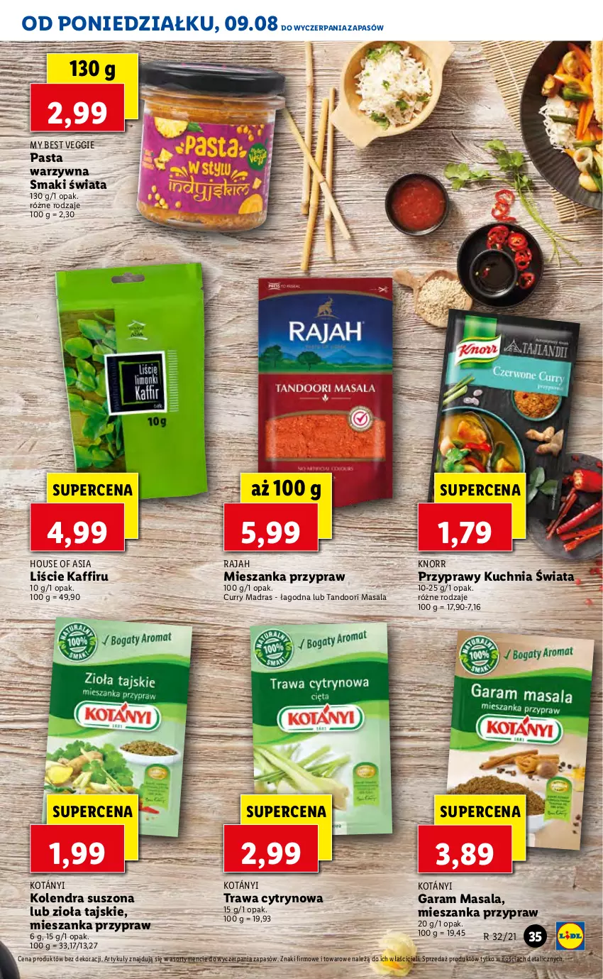 Gazetka promocyjna Lidl - GAZETKA - ważna 09.08 do 11.08.2021 - strona 35 - produkty: House of Asia, Knorr, Kolendra, Kotányi, Kuchnia, Pasta warzywna, Przyprawy