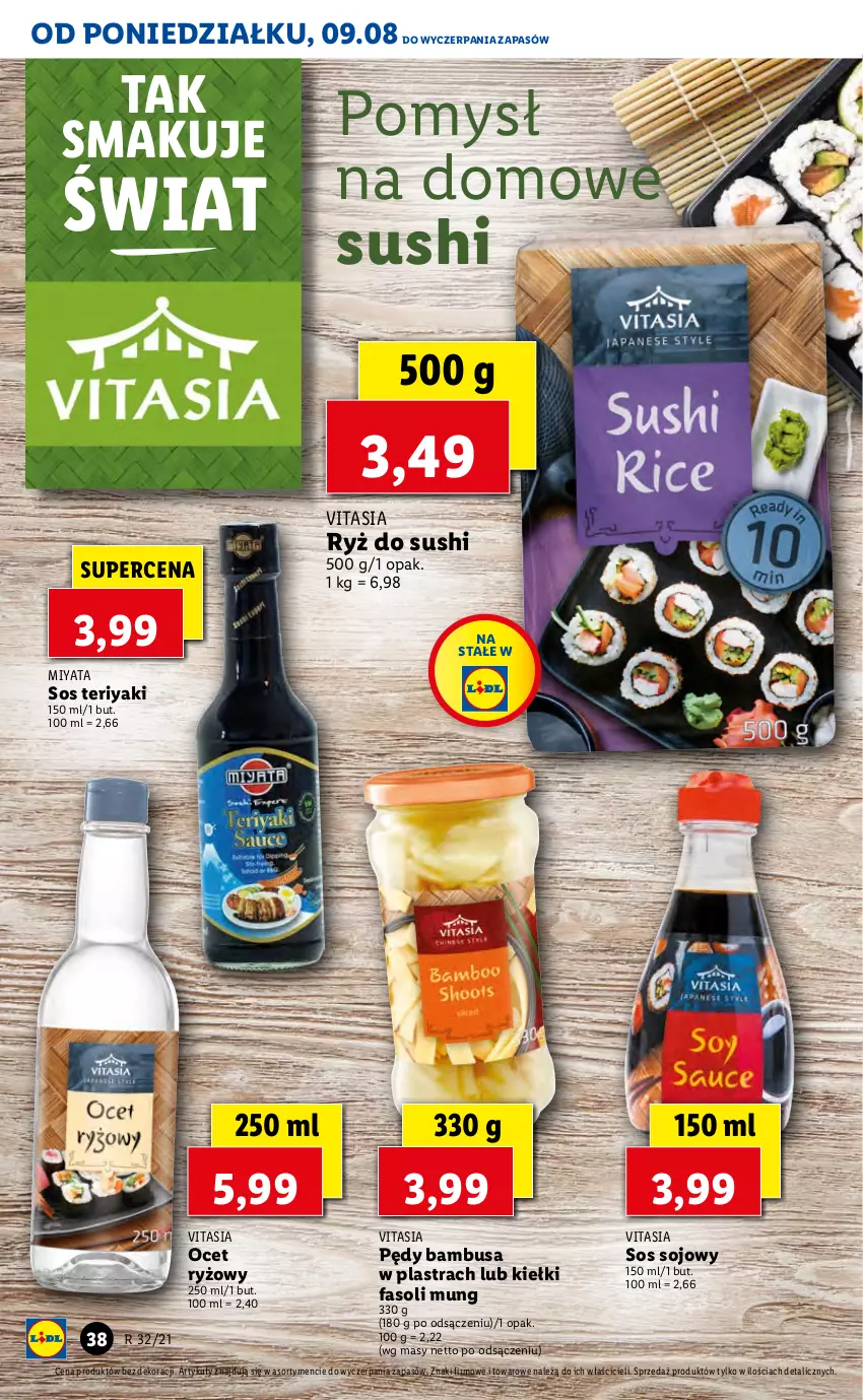 Gazetka promocyjna Lidl - GAZETKA - ważna 09.08 do 11.08.2021 - strona 38 - produkty: Fa, Fasoli mung, Kiełki, Ocet, Ocet ryżowy, Pędy bambusa, Ryż, Ryż do sushi, Sos, Sos sojowy, Sushi