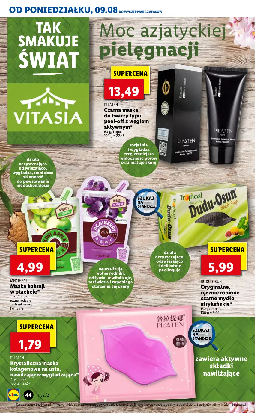 Gazetka promocyjna Lidl - GAZETKA - ważna 09.08 do 11.08.2021 - strona 44 - produkty: Gin, Kolagen, Maska, Maska do twarzy, Mydło, Peeling, Por