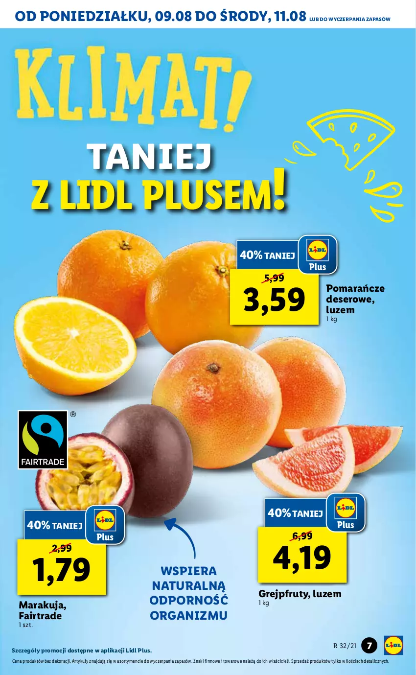 Gazetka promocyjna Lidl - GAZETKA - ważna 09.08 do 11.08.2021 - strona 7 - produkty: Deser, Fa, Grejpfrut, Pomarańcze, Por, Ser