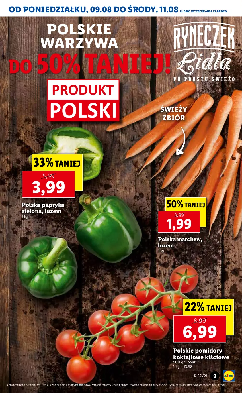 Gazetka promocyjna Lidl - GAZETKA - ważna 09.08 do 11.08.2021 - strona 9 - produkty: Papryka, Pomidory, Warzywa