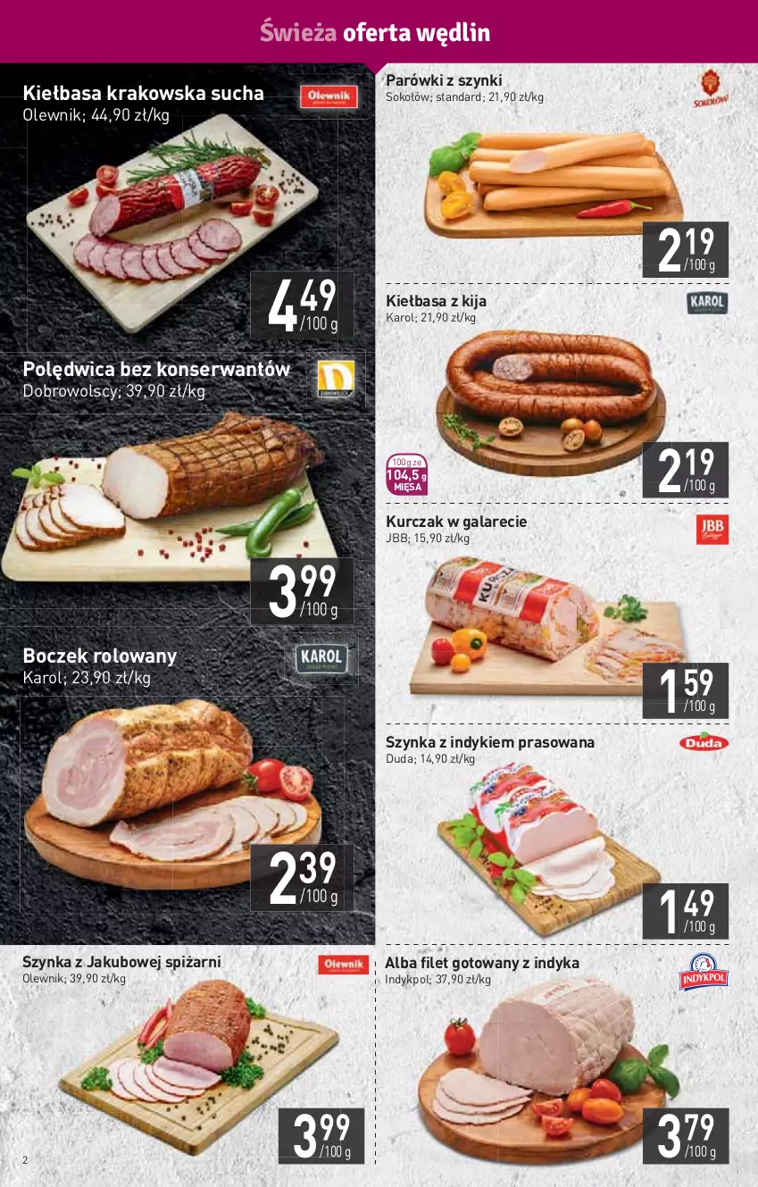 Gazetka promocyjna Stokrotka - Market - ważna 19.08 do 25.08.2021 - strona 2 - produkty: Boczek, Duda, Gala, HP, Kiełbasa, Kiełbasa krakowska, Kurczak, Olewnik, Parówki, Parówki z szynki, Polędwica, Ser, Sok, Sokołów, Szynka