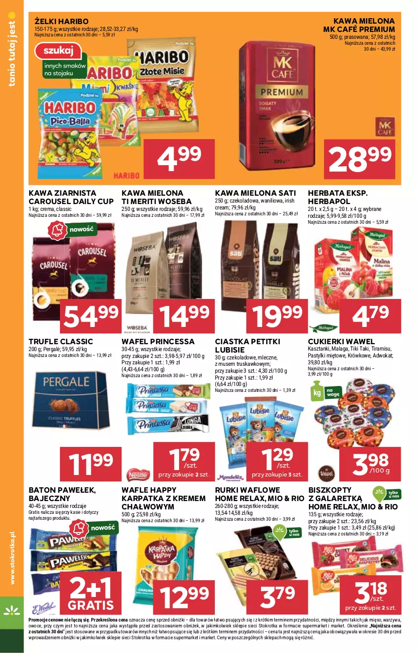 Gazetka promocyjna Stokrotka - Supermarket - ważna 11.09 do 17.09.2025 - strona 18 - produkty: Baton, Biszkopty, Ciastka, Cukier, Cukierki, Gala, Gra, Haribo, Herbapol, Herbata, Karp, Kawa, Kawa mielona, Kawa ziarnista, Lubisie, Mięso, Mus, Owoce, Pastylki, Princessa, Rurki, Sati, Wafle, Warzywa, Wawel, Woseba