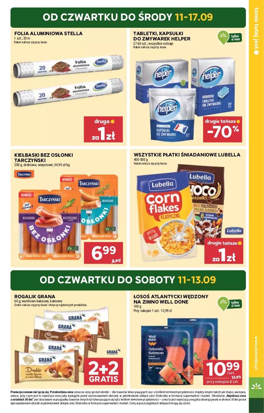 Gazetka promocyjna Stokrotka - Supermarket - ważna 11.09 do 17.09.2025 - strona 3 - produkty: Bell, Bella, Danio, Folia aluminiowa, Gra, Kakao, Lubella, Mięso, Owoce, Rogal, Tablet, Tarczyński, Warzywa