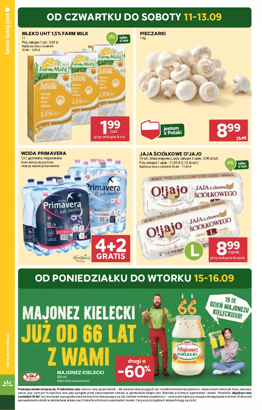 Gazetka promocyjna Stokrotka - Supermarket - ważna 11.09 do 17.09.2025 - strona 4 - produkty: Fa, Farm Milk, Gra, Jaja, Majonez, Mięso, Mleko, Owoce, Piec, Prima, Primavera, Warzywa, Woda