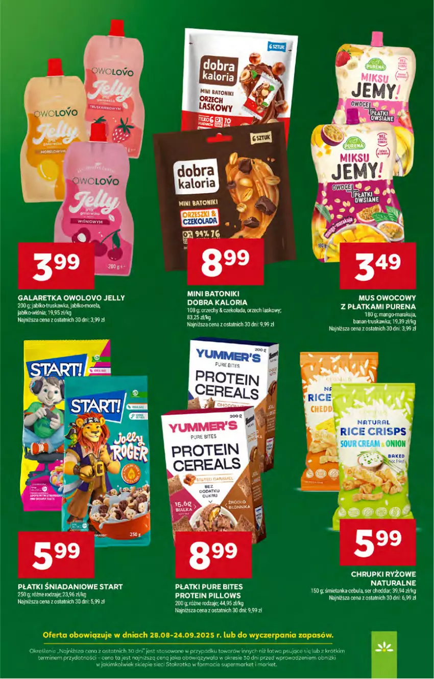 Gazetka promocyjna Stokrotka - Supermarket - ważna 11.09 do 17.09.2025 - strona 44 - produkty: Baton, Chrupki, Czekolada, Danio, Fa, Gala, Galaretka, Mango, Morela, Mus, Orka, Pur, Ryż, Tonik