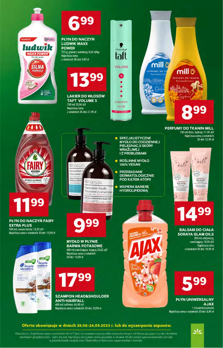 Gazetka promocyjna Stokrotka - Supermarket - ważna 11.09 do 17.09.2025 - strona 46 - produkty: Ajax, Balsam do ciała, Fa, Fairy, Lack, Lakier, Lakier do włosów, Ludwik, Mydło, Owoce, Perfum, Szampon, Taft, Top