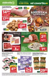 Gazetka promocyjna Stokrotka - Supermarket - Gazetka - ważna od 17.09 do 17.09.2025 - strona 1 - produkty: Warzywa, Kawa rozpuszczalna, Gra, Szynka farmerska, Kawa, Ziemniaki, Duda, Szynka, Schab wieprzowy, Owoce, Jacobs, Masło, Mięso, Milka, Fa