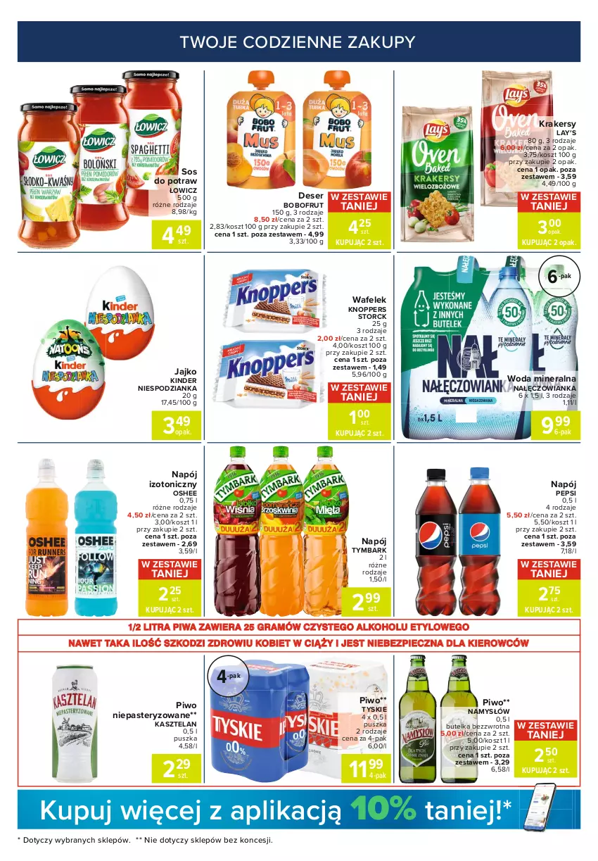 Gazetka promocyjna Carrefour - Gazetka Express - ważna 19.10 do 25.10.2021 - strona 3 - produkty: Bobofrut, Deser, Gra, Kasztelan, Kinder, Knoppers, Kosz, Krakersy, Nałęczowianka, Namysłów, Napój, Napój izotoniczny, Oshee, Pepsi, Piec, Piwa, Piwo, Ser, Sos, Tymbark, Tyskie, Wafelek, Woda, Woda mineralna