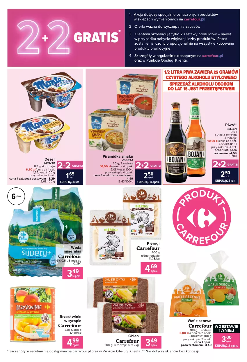 Gazetka promocyjna Carrefour - Gazetka Express - ważna 19.10 do 25.10.2021 - strona 4 - produkty: Brzoskwinie, Chleb, Deser, Gra, Kosz, Monte, Pierogi, Piramidka smaku, Piwa, Piwo, Por, Ser, Syrop, Vegeta, Woda, Woda mineralna