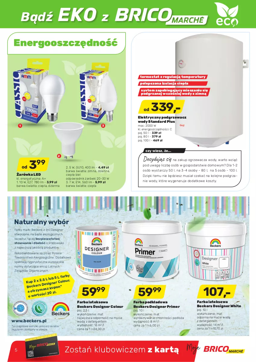 Gazetka promocyjna Bricomarche - Gazetka - ważna 22.09 do 02.10.2021 - strona 5 - produkty: Beckers, Designer Colour, Fa, Farba lateksowa, Kosz, Mus, Olej, Piec, Podkład, Por, Termos