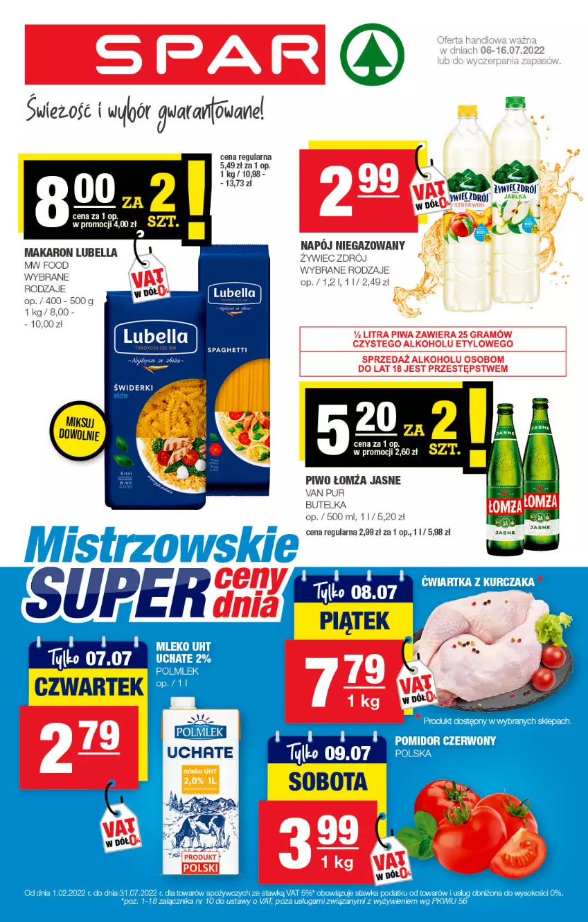 Gazetka promocyjna Spar - Spar - ważna 05.07 do 15.07.2022 - strona 1 - produkty: Bell, Bella, Gra, Lubella, Makaron, Napój, Napój niegazowany, Piwa, Piwo, Pur