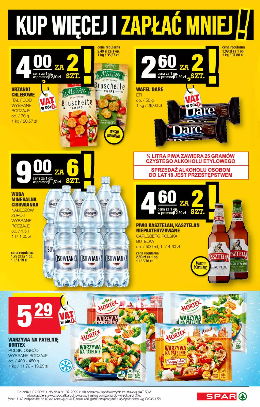 Gazetka promocyjna Spar - Spar - ważna 05.07 do 15.07.2022 - strona 5 - produkty: Bruschette, Chleb, Cisowianka, Kasztelan, Piwo, Sok, Woda