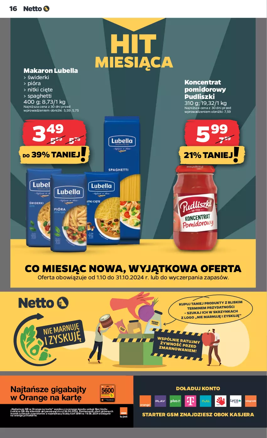 Gazetka promocyjna Netto - Artykuły spożywcze - ważna 03.10 do 09.10.2024 - strona 16 - produkty: Bell, Bella, Koncentrat pomidorowy, Kosz, Lubella, Makaron, Por, Pudliszki, Spaghetti