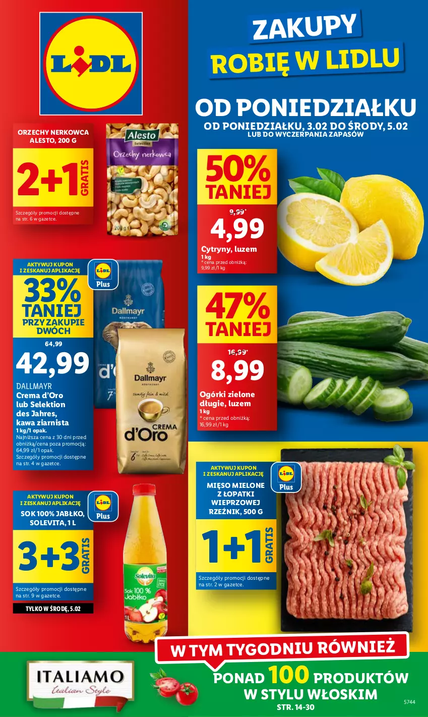 Gazetka promocyjna Lidl - GAZETKA - ważna 03.02 do 05.02.2025 - strona 1 - produkty: Cytryny, Dallmayr, Gra, Kawa, Kawa ziarnista, Mięso, Mięso mielone, Mięso mielone z łopatki wieprzowej, Sok