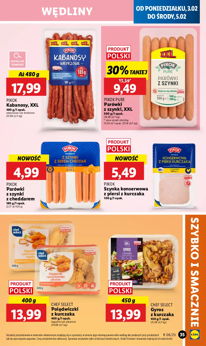 Gazetka promocyjna Lidl - GAZETKA - ważna 03.02 do 05.02.2025 - strona 37 - produkty: Cheddar, Gyros, Kabanos, Kurczak, Parówki, Parówki z szynki, PIKOK, Polędwiczki z kurczaka, Pur, Ser, Szynka, Szynka konserwowa