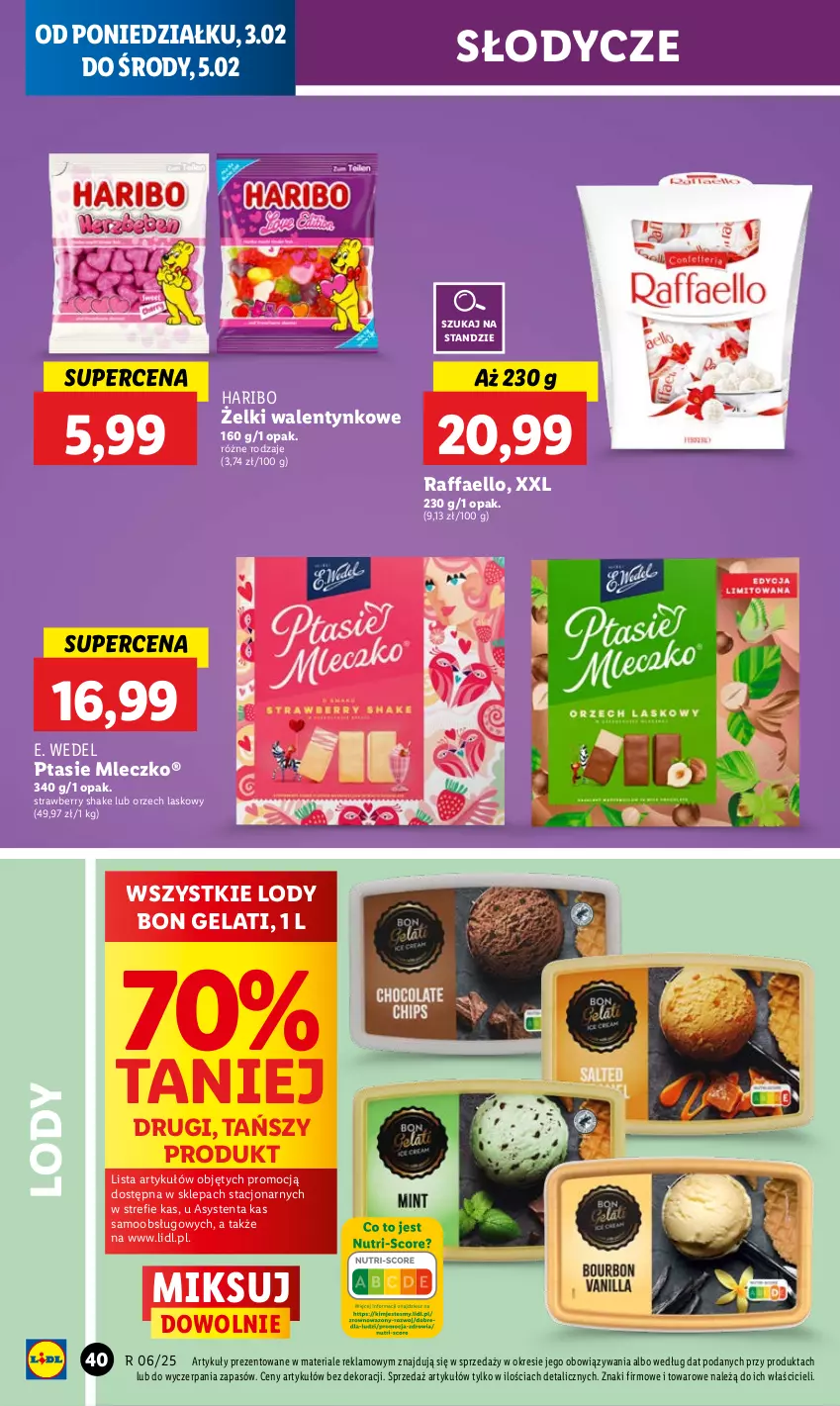 Gazetka promocyjna Lidl - GAZETKA - ważna 03.02 do 05.02.2025 - strona 44 - produkty: E. Wedel, Fa, Haribo, Lody, Mleczko, Ptasie mleczko, Raffaello