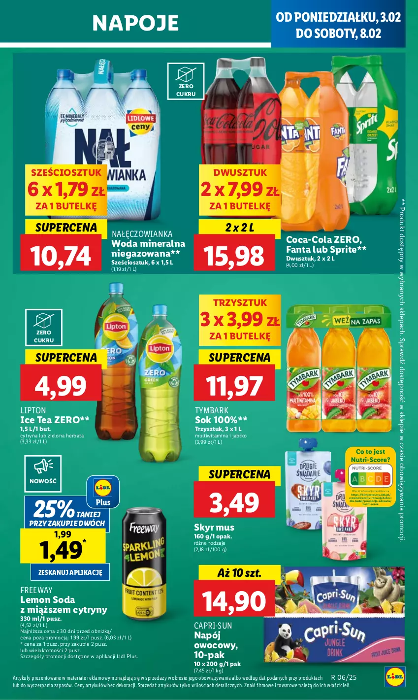 Gazetka promocyjna Lidl - GAZETKA - ważna 03.02 do 05.02.2025 - strona 49 - produkty: Coca-Cola, Cytryny, Fa, Fanta, Herbata, Ice tea, Lipton, Mus, Nałęczowianka, Napój, Napoje, Sok, Sprite, Tymbark, Woda, Woda mineralna