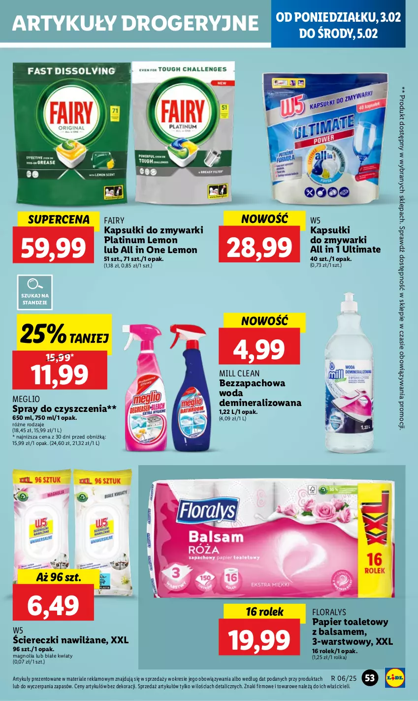 Gazetka promocyjna Lidl - GAZETKA - ważna 03.02 do 05.02.2025 - strona 57 - produkty: Fa, Fairy, Flora, Papier, Papier toaletowy, Spray do czyszczenia, Woda, Zmywarki