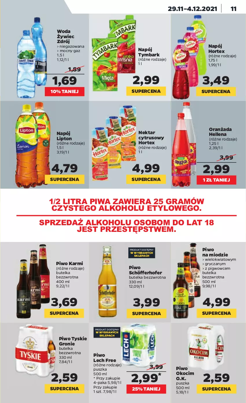 Gazetka promocyjna Netto - Gazetka spożywcza - ważna 29.11 do 04.12.2021 - strona 11 - produkty: Gra, Gry, Hellena, Hortex, Karmi, Koc, Lipton, Napój, Nektar, Okocim, Oranżada, Piwa, Piwo, Tymbark, Tyskie, Woda