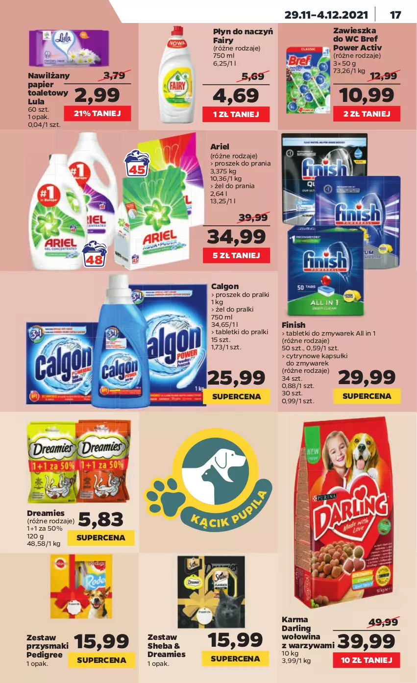 Gazetka promocyjna Netto - Gazetka spożywcza - ważna 29.11 do 04.12.2021 - strona 17 - produkty: Ariel, Bref, Calgon, Fa, Fairy, Finish, LG, Nawilżany papier, Papier, Papier toaletowy, Pedigree, Pralki, Proszek do prania, Przysmaki, Sheba, Tablet, Warzywa, Wołowina, Zawieszka do wc