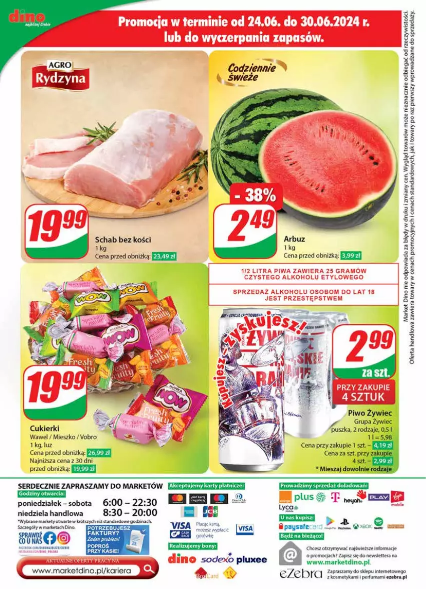 Gazetka promocyjna Dino - Gazetka 26 / 2024 - ważna 26.06 do 02.07.2024 - strona 61 - produkty: Acer, Arbuz, Cukier, Cukierki, O nas, Perfum, Piwo, Schab bez kości, Ser, Tera, Wawel