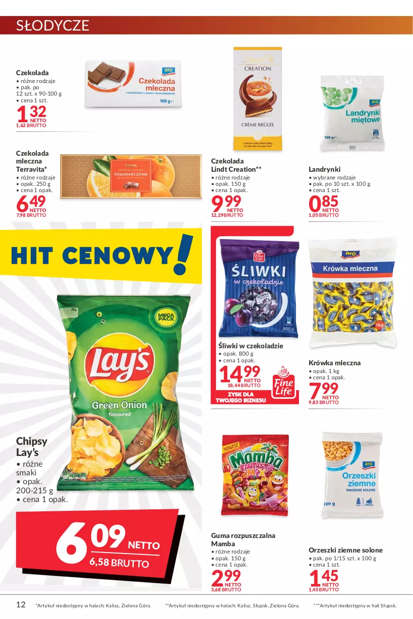 Gazetka promocyjna Makro - [Oferta promocyjna] Artykuły spożywcze i przemysłowe - ważna 19.04 do 02.05.2022 - strona 12 - produkty: Chipsy, Czekolada, Czekolada mleczna, Guma rozpuszczalna, Lay’s, Lindt, Mamba, Orzeszki, Orzeszki ziemne