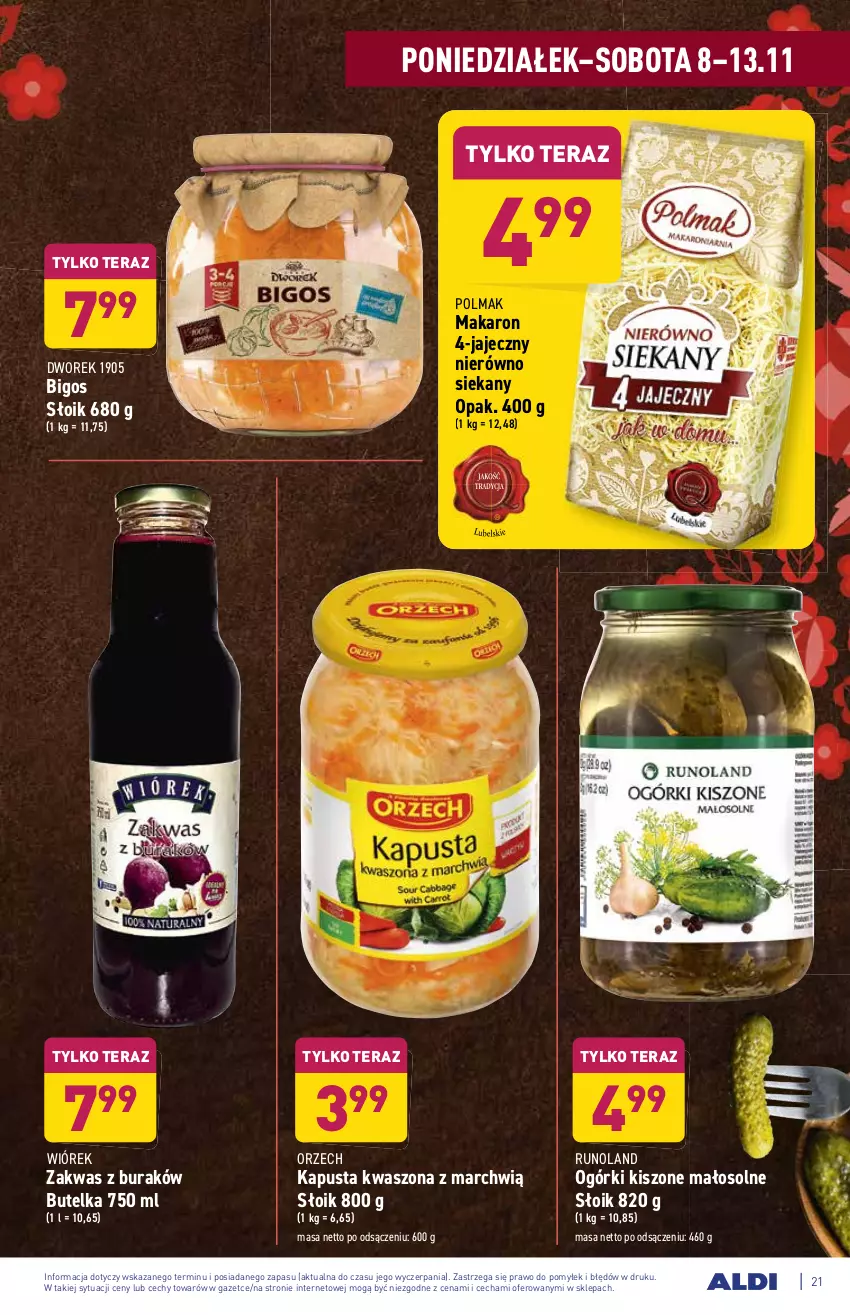 Gazetka promocyjna Aldi - ważna 08.11 do 13.11.2021 - strona 21 - produkty: Bigos, Makaron, Olma, Runoland, Tera