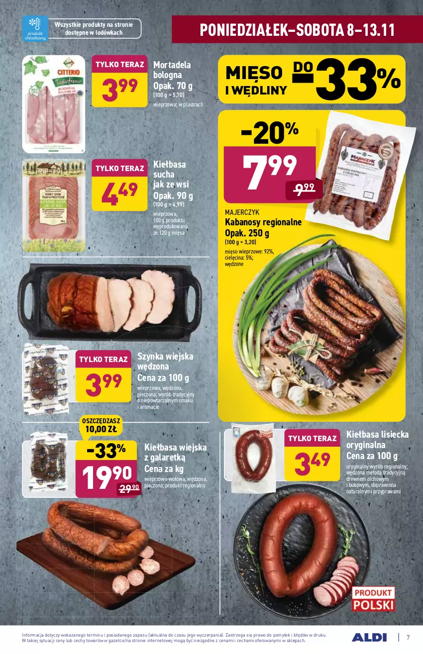 Gazetka promocyjna Aldi - ważna 08.11 do 13.11.2021 - strona 7 - produkty: Gala, Gin, Kabanos, Kiełbasa, Kiełbasa wiejska, Lodówka, Mięso, Mięso wieprzowe, Piec, Szynka, Tera