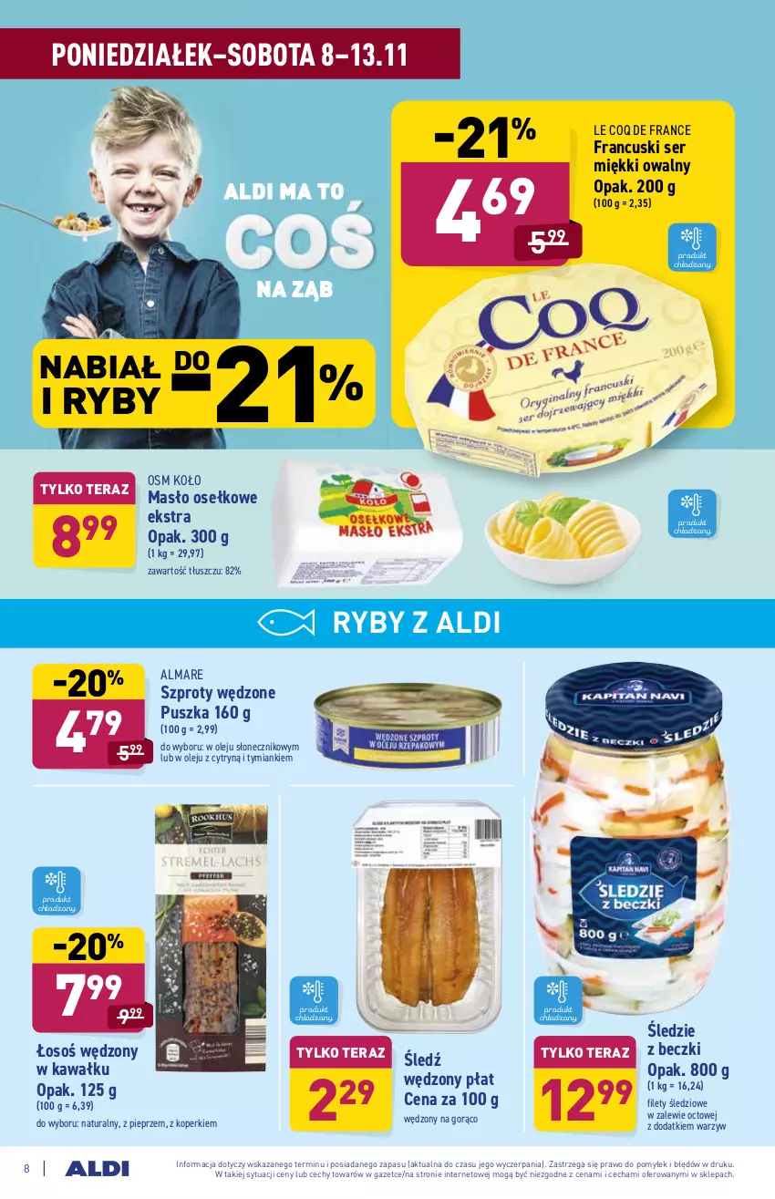 Gazetka promocyjna Aldi - ważna 08.11 do 13.11.2021 - strona 8 - produkty: Kawa, Masło, Olej, Pieprz, Ser, Szprot, Tera