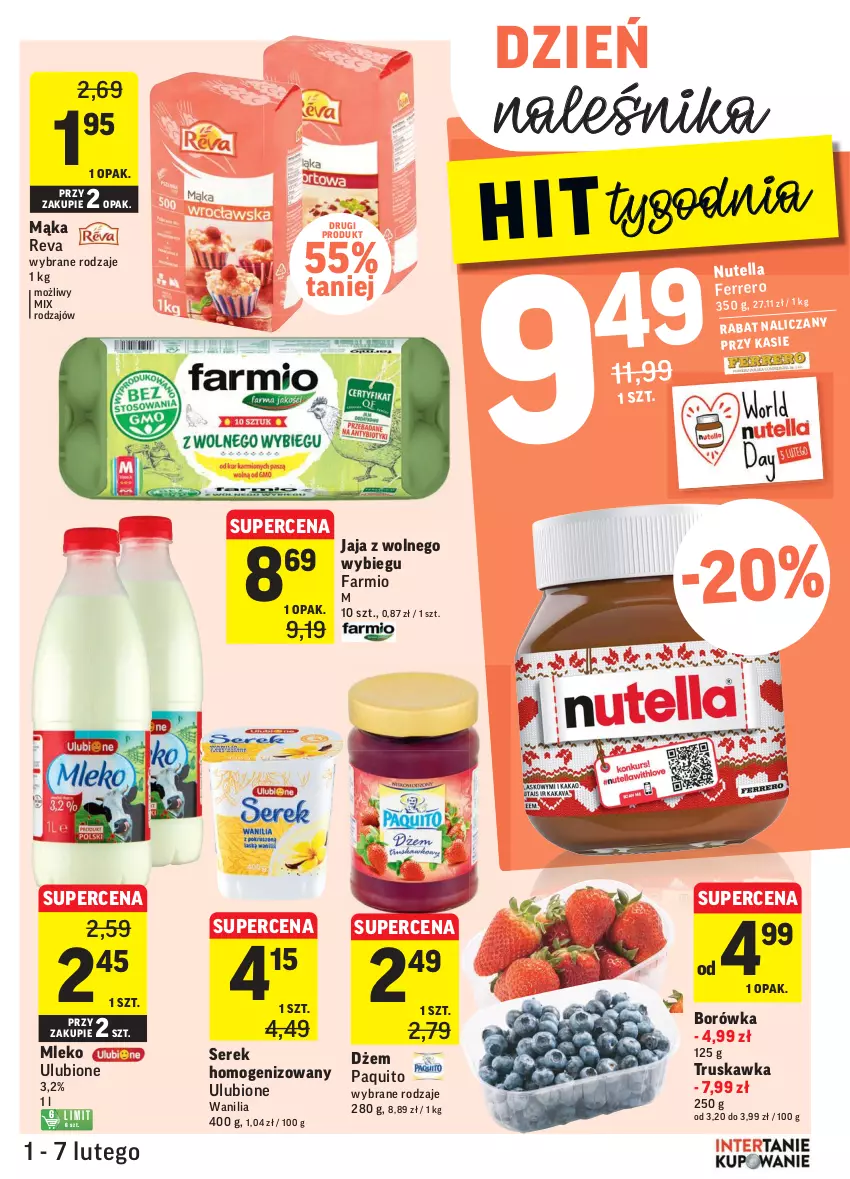 Gazetka promocyjna Intermarche - Gazetka promocyjna - ważna 01.02 do 07.02.2022 - strona 19 - produkty: Borówka, Dżem, Fa, Ferrero, Jaja, Jaja z wolnego wybiegu, Mąka, Mleko, Nutella, Ser, Serek, Serek homogenizowany