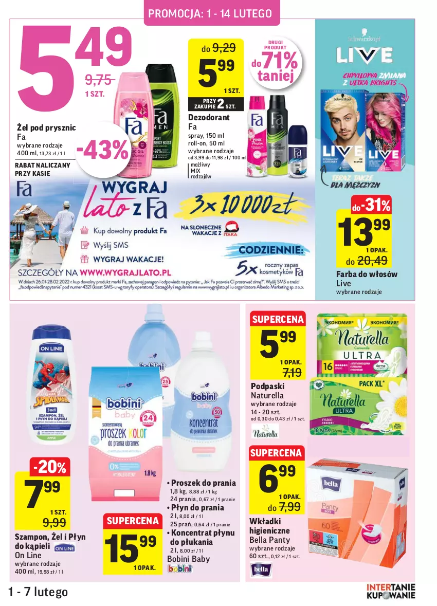 Gazetka promocyjna Intermarche - Gazetka promocyjna - ważna 01.02 do 07.02.2022 - strona 31 - produkty: Bell, Bella, Dezodorant, Fa, Farba do włosów, Naturell, Naturella, Płyn do kąpieli, Płyn do prania, Podpaski, Proszek do prania, Szampon, Wkładki