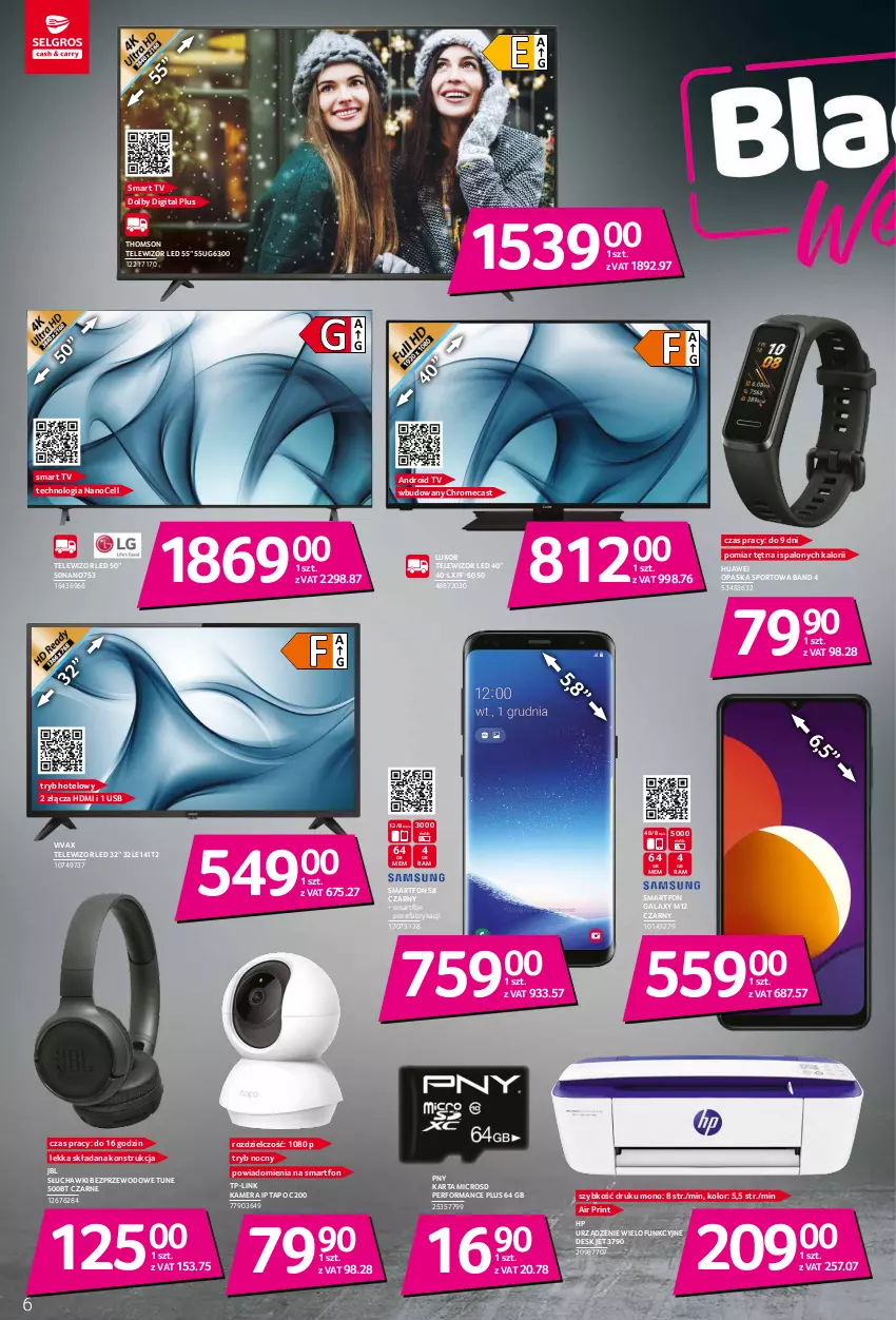 Gazetka promocyjna Selgros - Katalog Wyprzedaż - ważna 10.11 do 24.12.2021 - strona 6 - produkty: Android TV, Fa, Gala, HP, Huawei, JBL, Kamera, Opaska, Por, Słuchawki, Słuchawki bezprzewodowe, Smart tv, Smartfon, Sport, Telewizor, Thomson, TP-Link, Urządzenie wielofunkcyjne