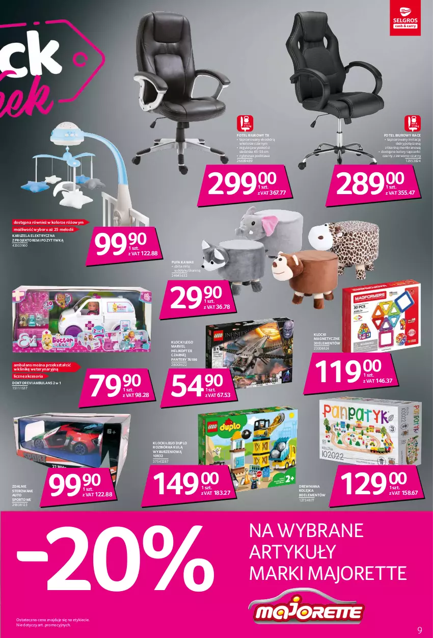 Gazetka promocyjna Selgros - Katalog Wyprzedaż - ważna 10.11 do 24.12.2021 - strona 9 - produkty: Biuro, Drewniana kolejka, Fa, Fotel, Helikopter, Kawa, Klocki, Kolejka, LEGO, LEGO Duplo, Olej, Por, Puf, Sok, Sport