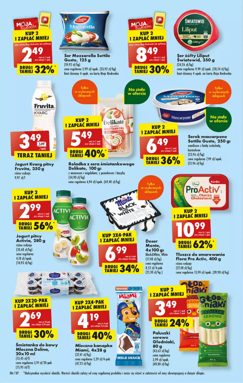 Gazetka promocyjna Biedronka - Gazetka - Biedronka.pl - ważna 13.03 do 18.03.2023 - strona 26 - produkty: Activia, Ananas, Bazyl, Dell, Deser, Dron, Fa, Flora, Jogurt, Mascarpone, Mleczna kanapka, Monte, Mozzarella, Ser, Serek, Sok, Tera