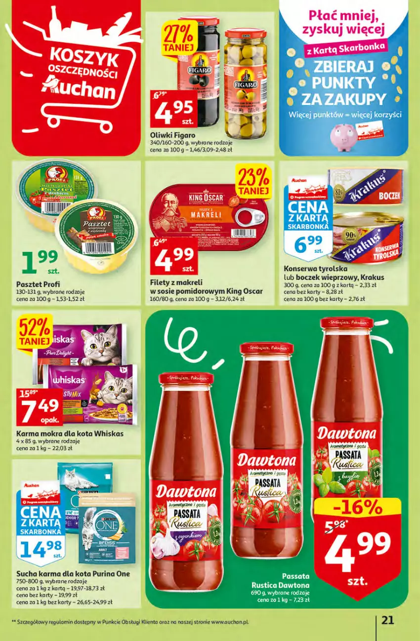 Gazetka promocyjna Auchan - Gazetka Rewelacyjne Wielopaki Hipermarket Auchan - ważna 23.02 do 01.03.2023 - strona 21 - produkty: Boczek, Boczek wieprzowy, Krakus, Oliwki, Pasztet, Pur, Purina, Rust, Ser, Sos, Sucha karma, Whiskas