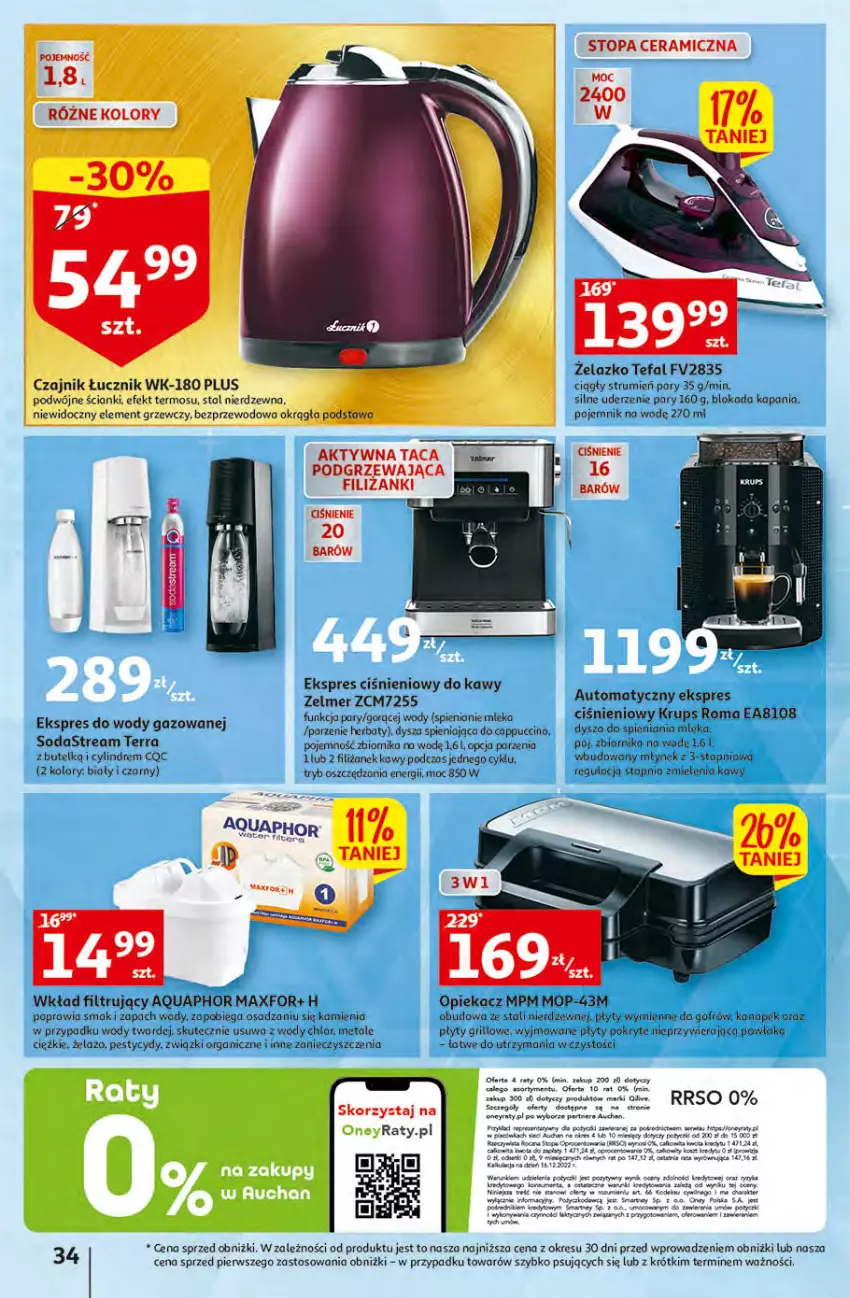 Gazetka promocyjna Auchan - Gazetka Rewelacyjne Wielopaki Hipermarket Auchan - ważna 23.02 do 01.03.2023 - strona 34 - produkty: Aquaphor, Cappuccino, Czajnik, Fa, Grill, Krups, LG, Młynek, Mop, O nas, Pojemnik, Por, Rum, Taca, Tefal, Termos, Top, Wkład filtrujący, Zelmer