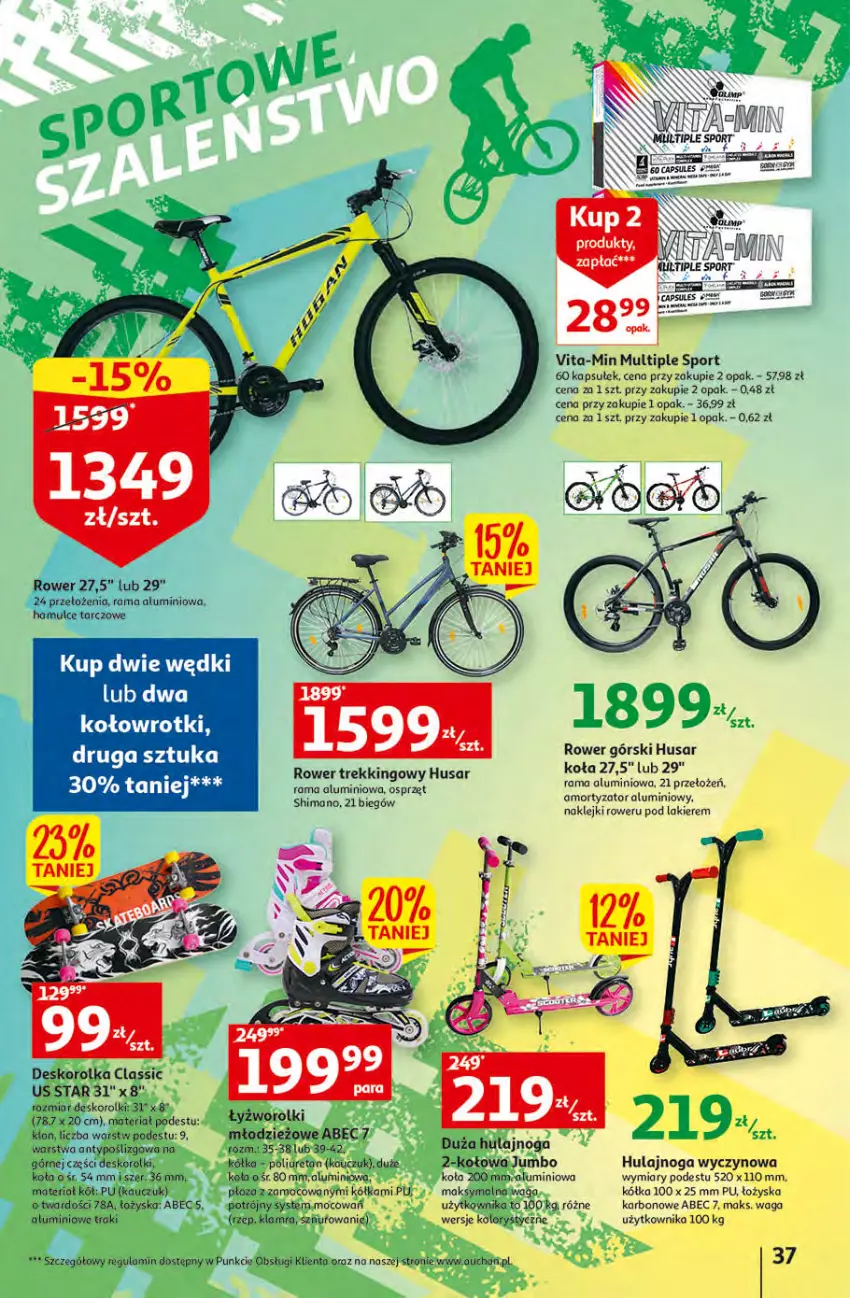 Gazetka promocyjna Auchan - Gazetka Rewelacyjne Wielopaki Hipermarket Auchan - ważna 23.02 do 01.03.2023 - strona 37 - produkty: Deskorolka, Hulajnoga, Klej, Lakier, Por, Rama, Rolki, Rower, Sport, Vita-Min, Waga, Wrotki