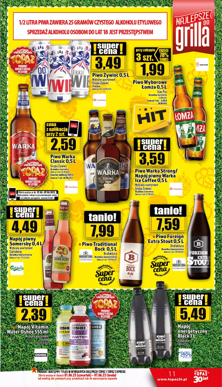 Gazetka promocyjna Topaz - Gazetka - ważna 01.06 do 07.06.2023 - strona 11 - produkty: Carlsberg, Fa, Gra, Napój, Oshee, Piwa, Piwo, Top