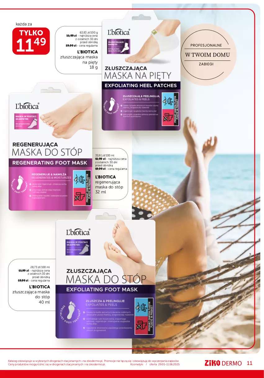 Gazetka promocyjna Ziko - Gazetka Ziko Dermo - ważna 29.05 do 11.06.2025 - strona 11 - produkty: L'Biotica, Maska, Maska do stóp, Regenerująca maska