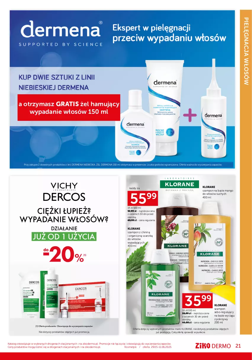 Gazetka promocyjna Ziko - Gazetka Ziko Dermo - ważna 29.05 do 11.06.2025 - strona 21 - produkty: Dermena, Gra, Klorane, Mango, Pielęgnacja włosów, Szampon