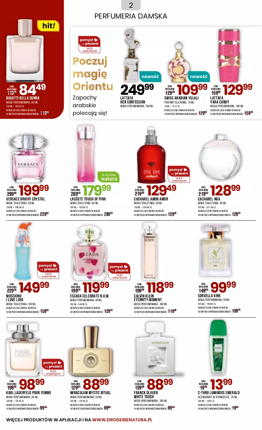 Gazetka promocyjna Drogerie Natura - Gazetka Drogerie Natura - ważna 03.02 do 04.03.2025 - strona 2 - produkty: Bell, Bella, C-Thru, Cacharel, Calvin Klein, Candy, Dezodorant, Escada, Fa, Karl Lagerfeld, Lacoste, Moschino, Olej, Perfum, Versace, Woda, Woda perfumowana, Woda toaletowa