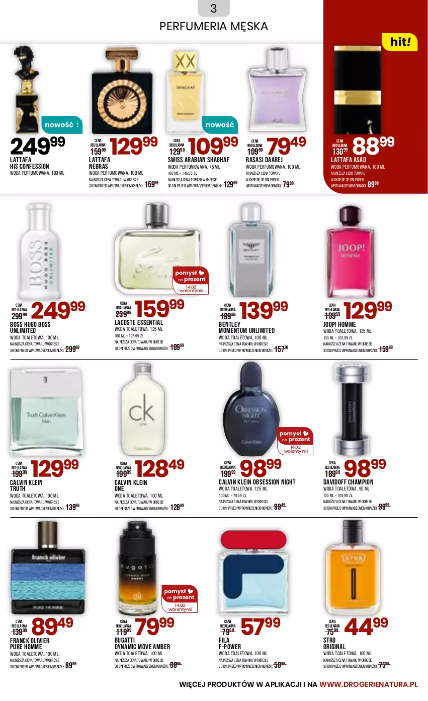 Gazetka promocyjna Drogerie Natura - Gazetka Drogerie Natura - ważna 03.02 do 04.03.2025 - strona 3 - produkty: Calvin Klein, Davidoff, Fa, Gin, Hugo Boss, JOOP!, Lacoste, Perfum, Pur, SESSIO, Str8, Woda, Woda perfumowana, Woda toaletowa